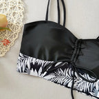 LuckeLadybug LLC bikini with high waist in black and white leaf print design