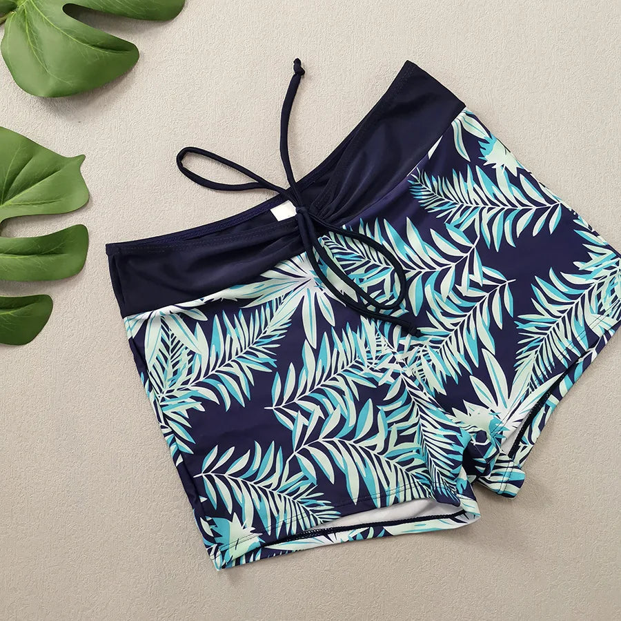 LuckeLadybug LLC bikini with high waist in tropical leaf print ideal for beachwear
