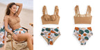LuckeLadybug high waist bikini with stylish ruffled top and floralprint bottoms for a chic beach look