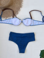 LuckeLadybug LLC bikini with high waist in stylish blue design for a flattering summer look