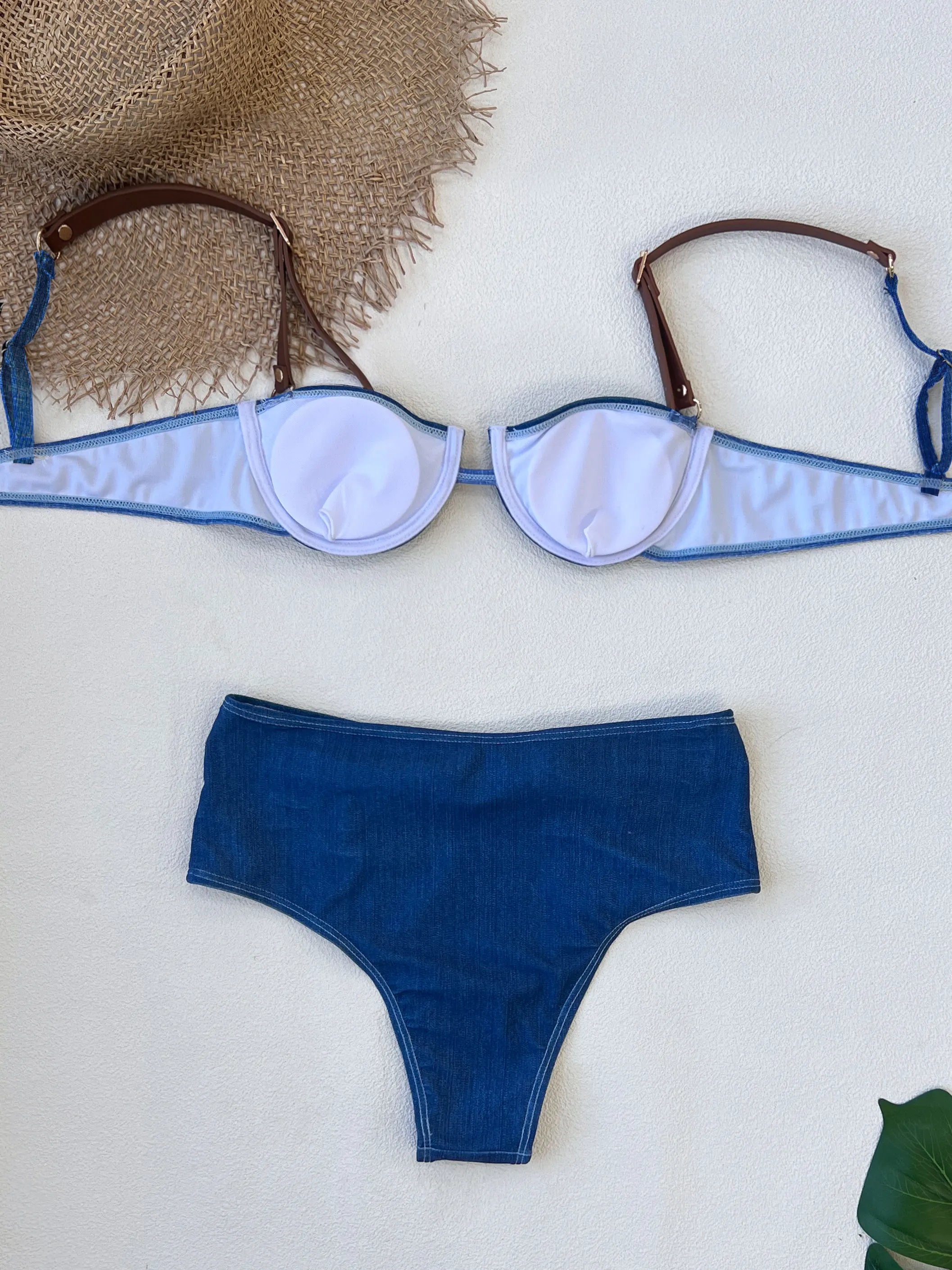 LuckeLadybug LLC bikini with high waist in stylish blue design for a flattering summer look