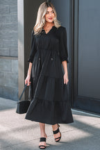 LuckeLadybug LLC Black Fit & Flare Dress and maxi dress with puff sleeves and tiered design