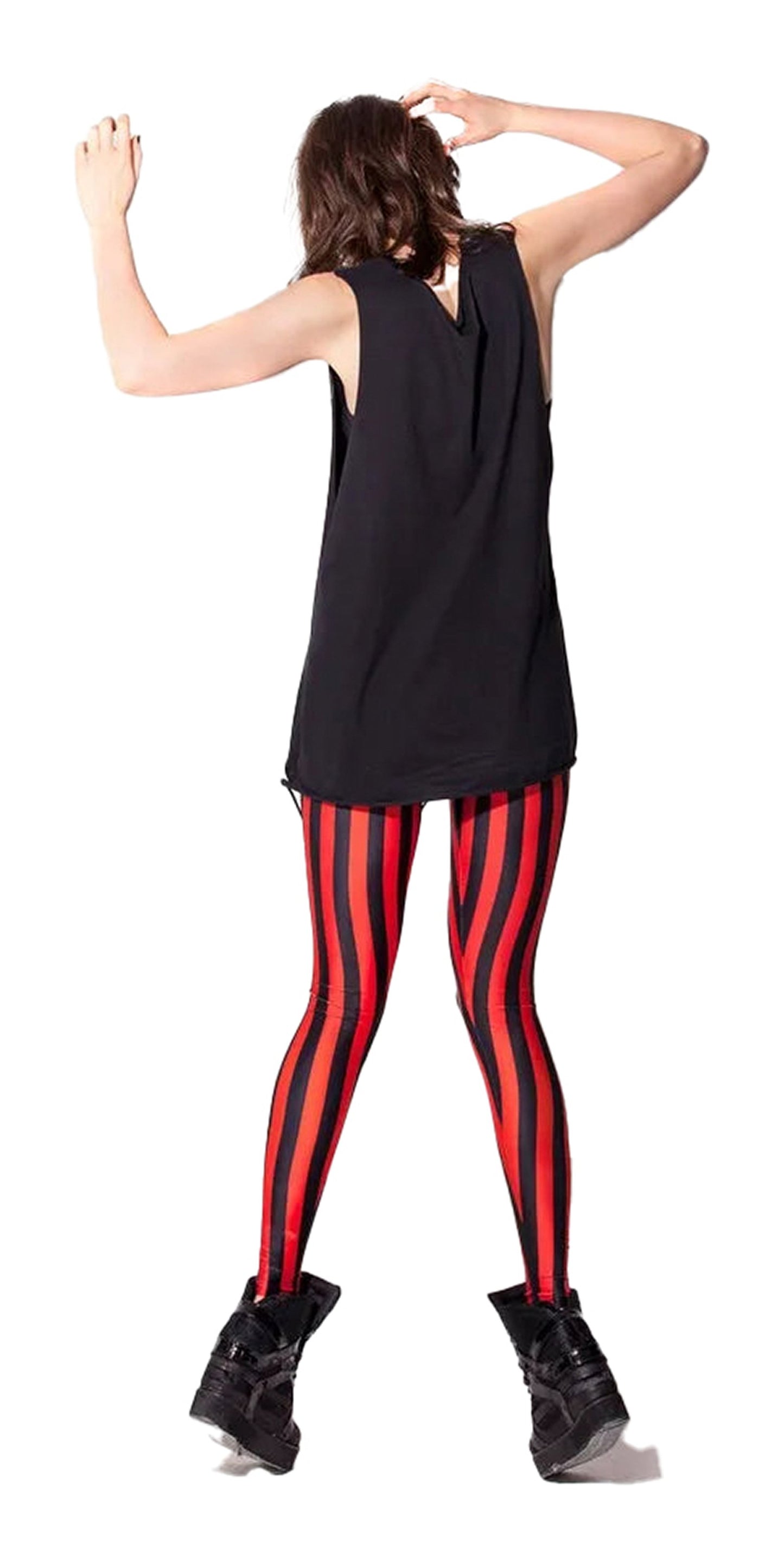 Black And Red Striped Leggings