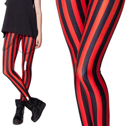 Black And Red Striped Leggings