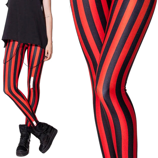 Black And Red Striped Leggings