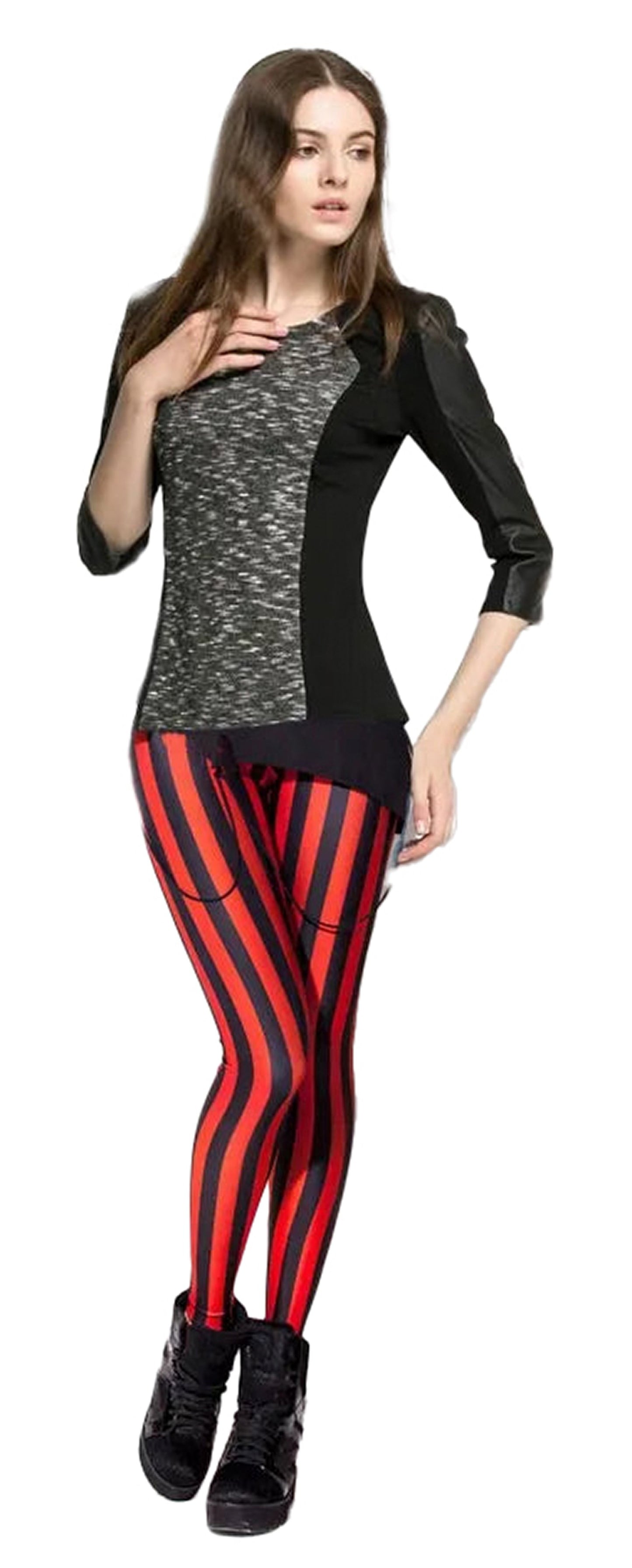 Black And Red Striped Leggings