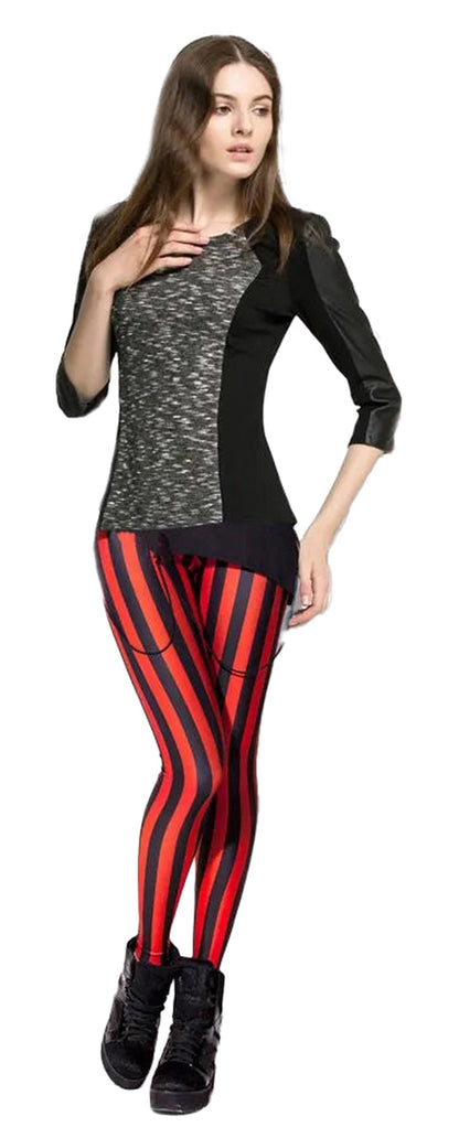 Black And Red Striped Leggings