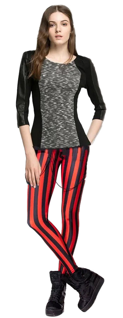 Black And Red Striped Leggings