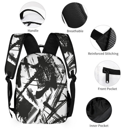 Inkedjoy black and white backpack set featuring breathable material and multiple pockets