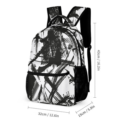 Inkedjoy black and white backpack set with abstract design, perfect for school or travel