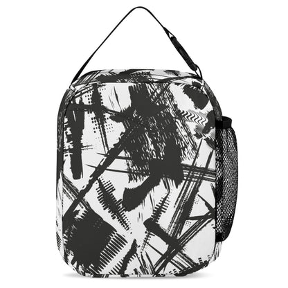 Inkedjoy black and white backpack set featuring a stylish abstract design and side mesh pocket