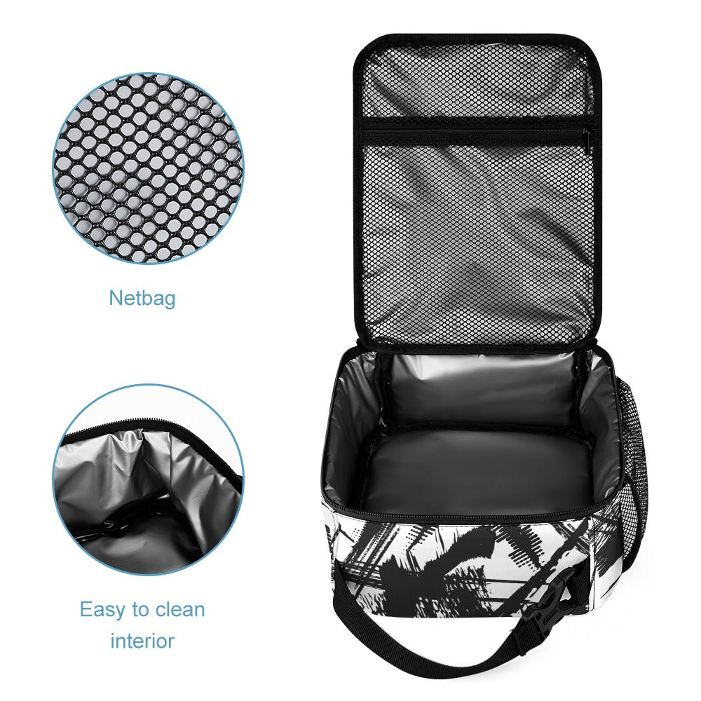 Inkedjoy black and white backpack set with easy to clean interior and mesh netbag for organized storage