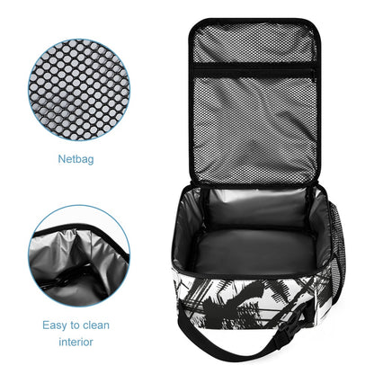 Inkedjoy black and white backpack set with easy to clean interior and mesh netbag for organized storage