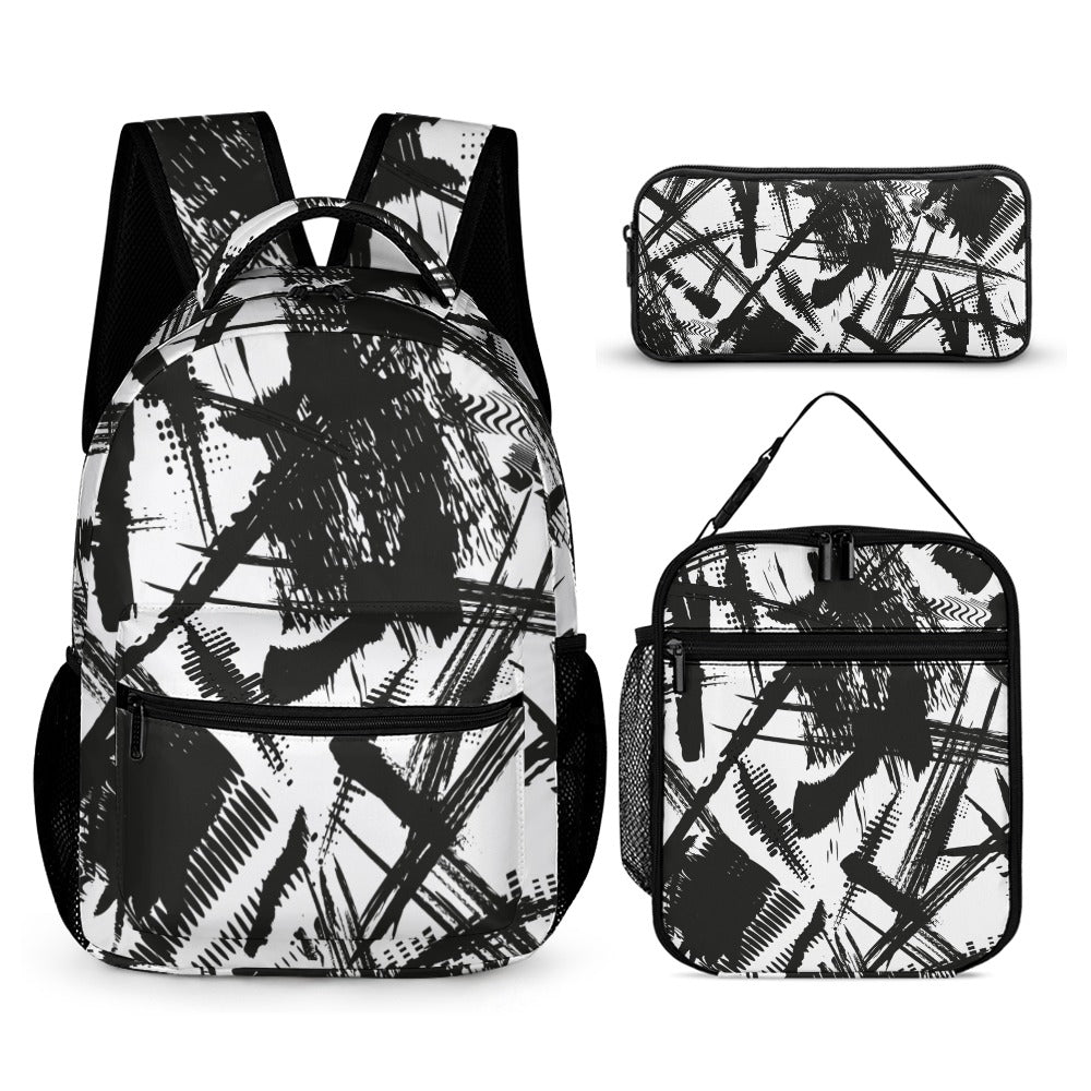 Inkedjoy black and white backpack set featuring a stylish design with matching accessories