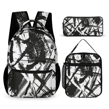 Inkedjoy black and white backpack set featuring a stylish design with matching accessories