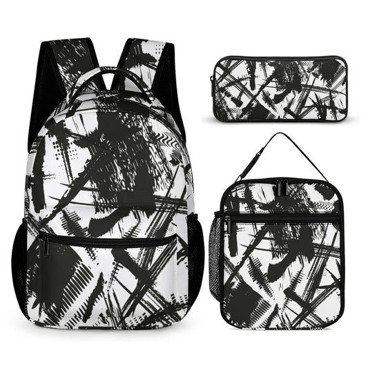 Inkedjoy black and white backpack set featuring a stylish design with matching accessories