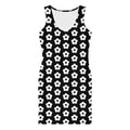 LuckeLadybug black and white bodycon dress with white floral pattern and sleeveless design