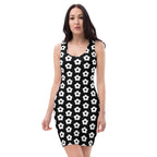 Black and white bodycon dress with floral pattern sleeveless design by LuckeLadybug