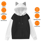 black and white kawaii hoodie with cat ear hood and kangaroo pocket