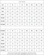 black and white kawaii hoodie size guide showing measurements in inches and centimeters