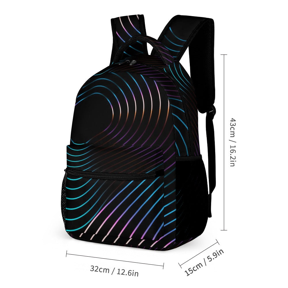 Inkedjoy black backpack three-piece set with stylish curved line design and spacious compartments