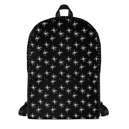 LuckeLadybug black backpack with white stars, perfect for stylish school or casual use