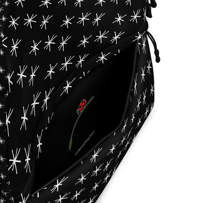 LuckeLadybug black backpack with white stars featuring a spacious interior and stylish design