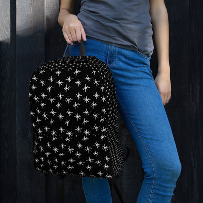LuckeLadybug black backpack with white stars designed for stylish travel and daily use