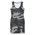 LuckeLadybug black camouflage bodycon dress with sleeveless design and scoop neckline
