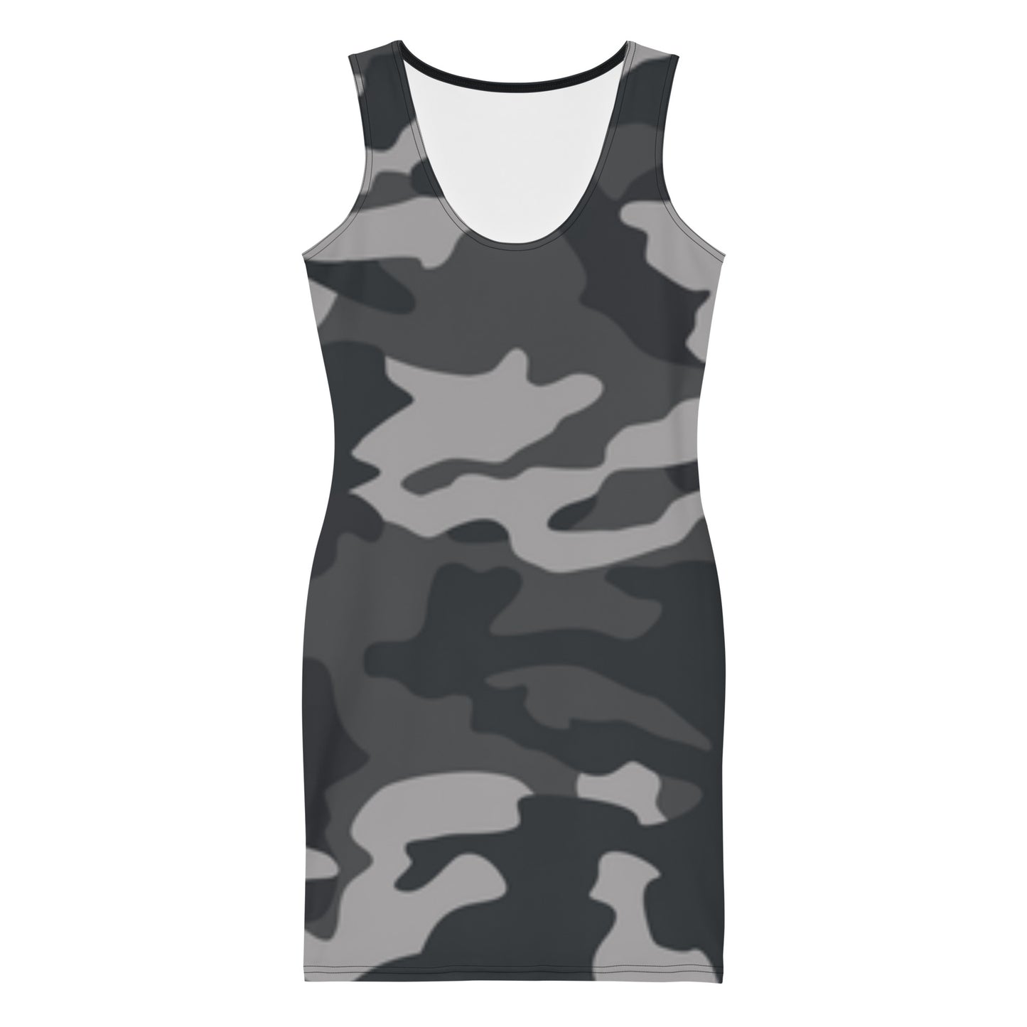 LuckeLadybug black camouflage bodycon dress with sleeveless design and scoop neckline