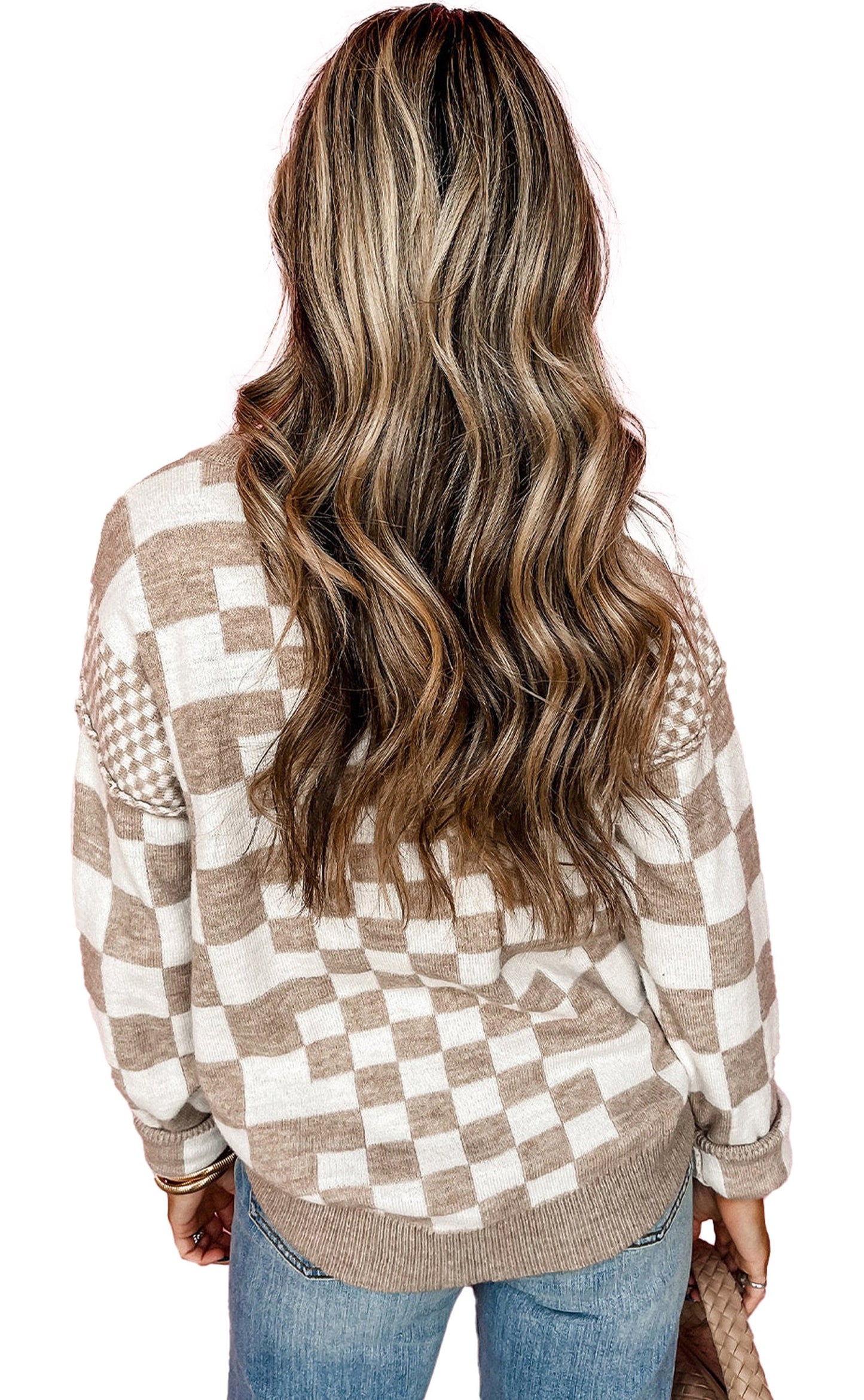 Black checkered sweater women with a cozy design and relaxed fit, perfect for casual outings