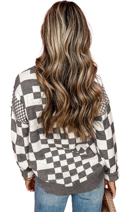 Women's black checkered sweater women featuring a stylish checkered pattern and relaxed fit