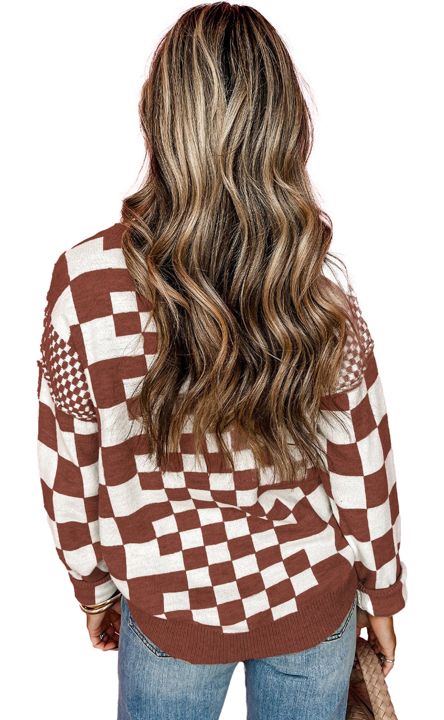 Stylish black checkered sweater women in a relaxed fit perfect for casual outings