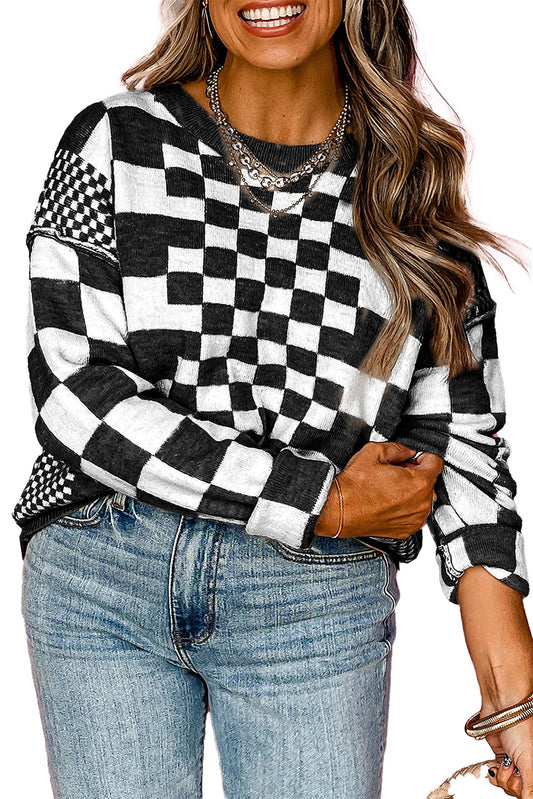 Trendy black checkered sweater women with a stylish pattern, perfect for casual outings