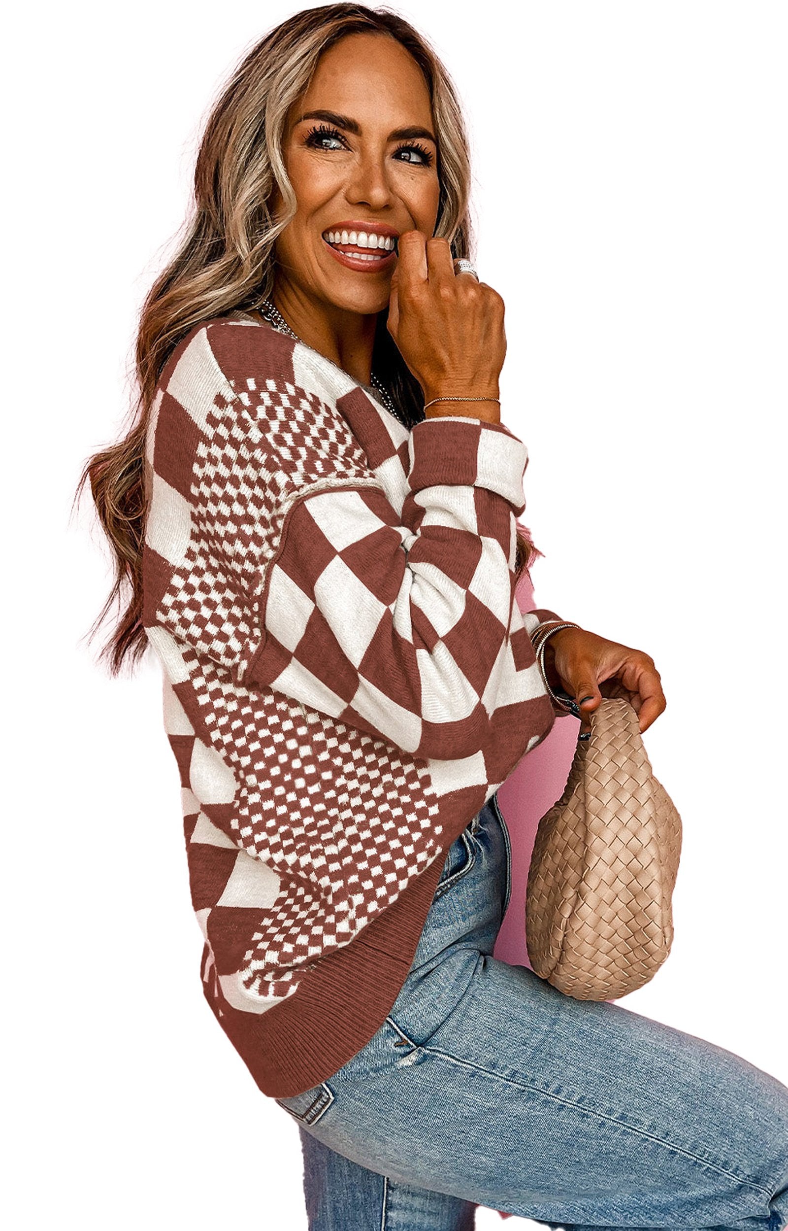 LuckeLadybug black checkered sweater women in a cozy design for stylish layering