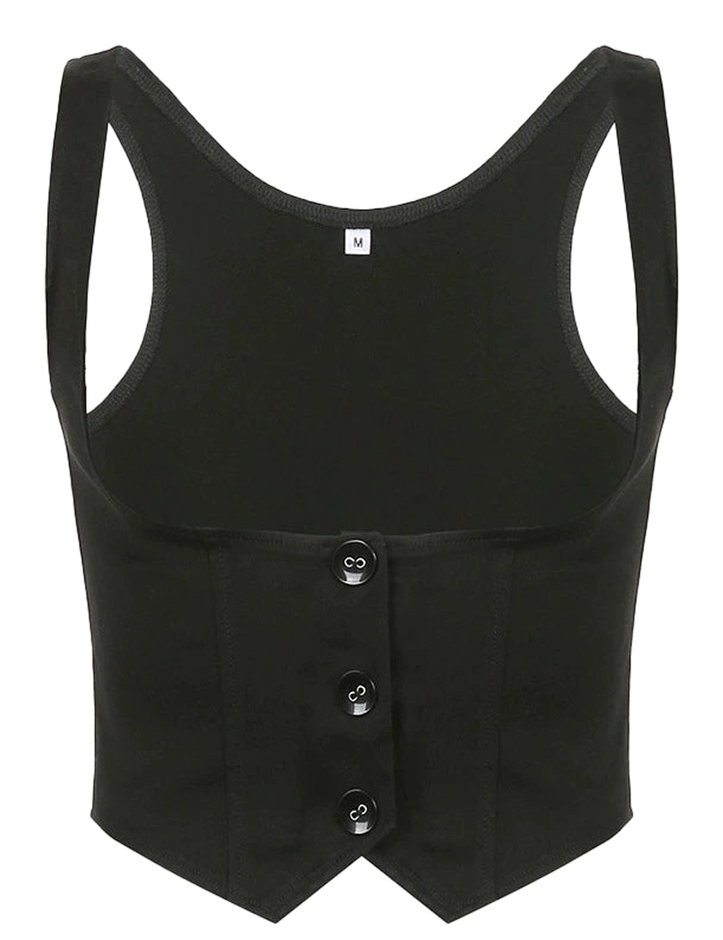 Black corset vest for women with a stylish design and button closure by LuckeLadybug LLC