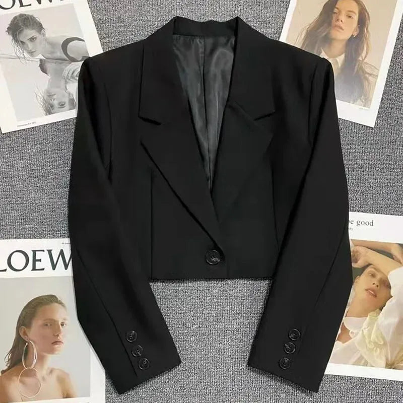Stylish black cropped blazer for women made from premium fabric with a sleek design