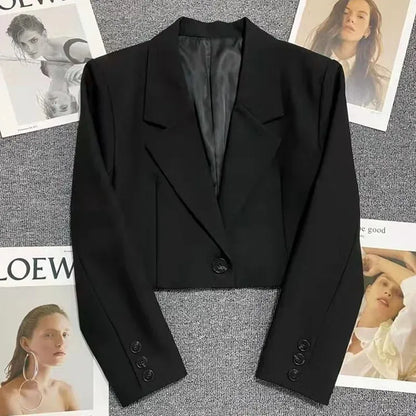 Stylish black cropped blazer for women made from premium fabric with a sleek design