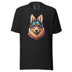 LuckeLadybug black Dawg graphic tee featuring a dog wearing sunglasses and a colorful jacket