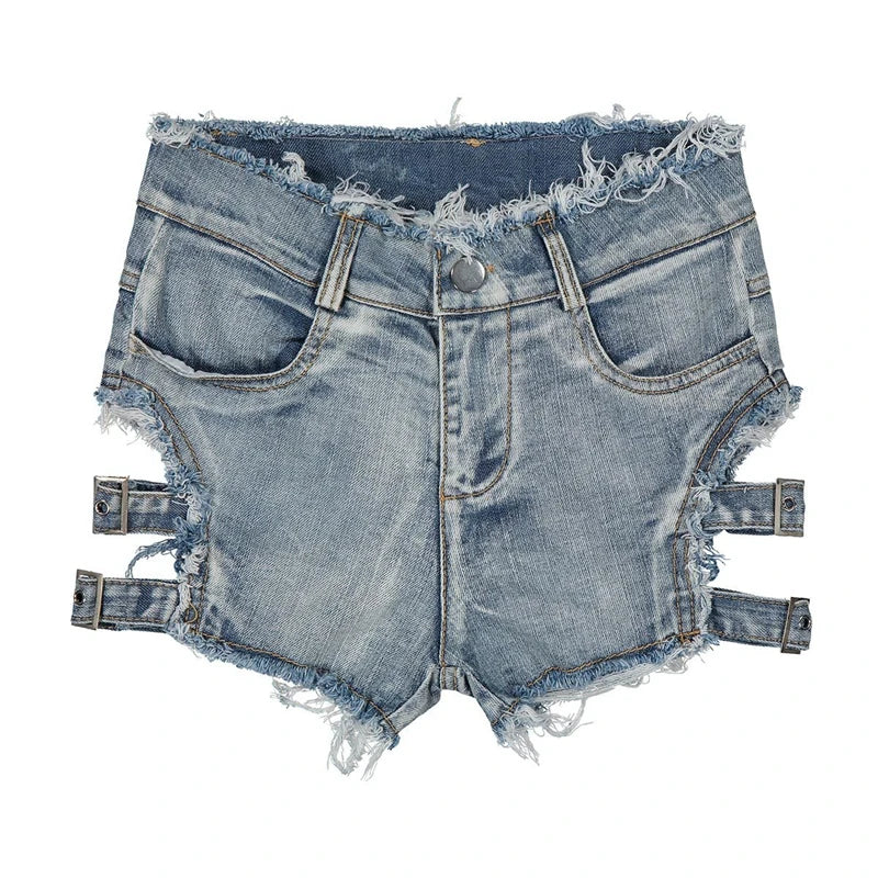 Black Distressed Denim Booty Shorts