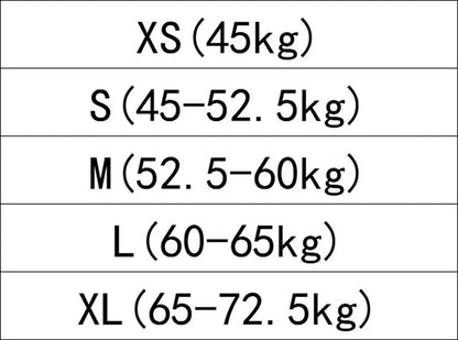 Size chart for black gothic mini dress for women showing XS to XL weight ranges