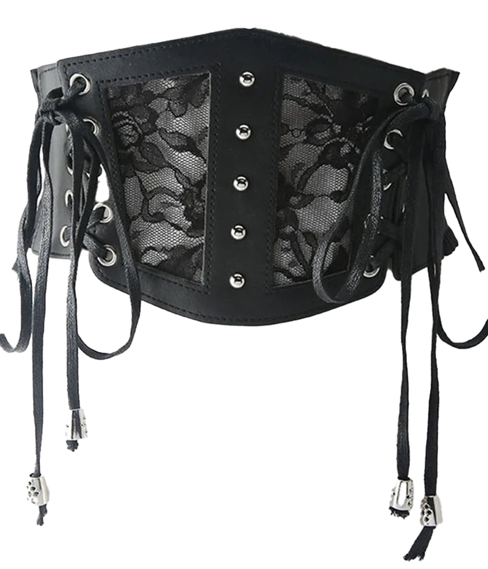 LuckeLadybug black lace underbust corset for women with lace detailing and adjustable ties