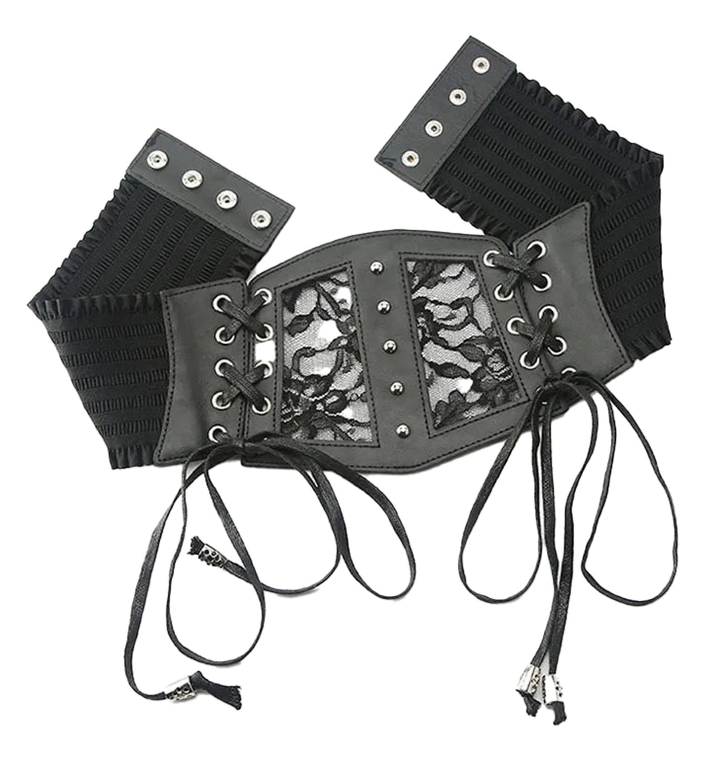 Black lace underbust corset for women with adjustable laces and stylish design details