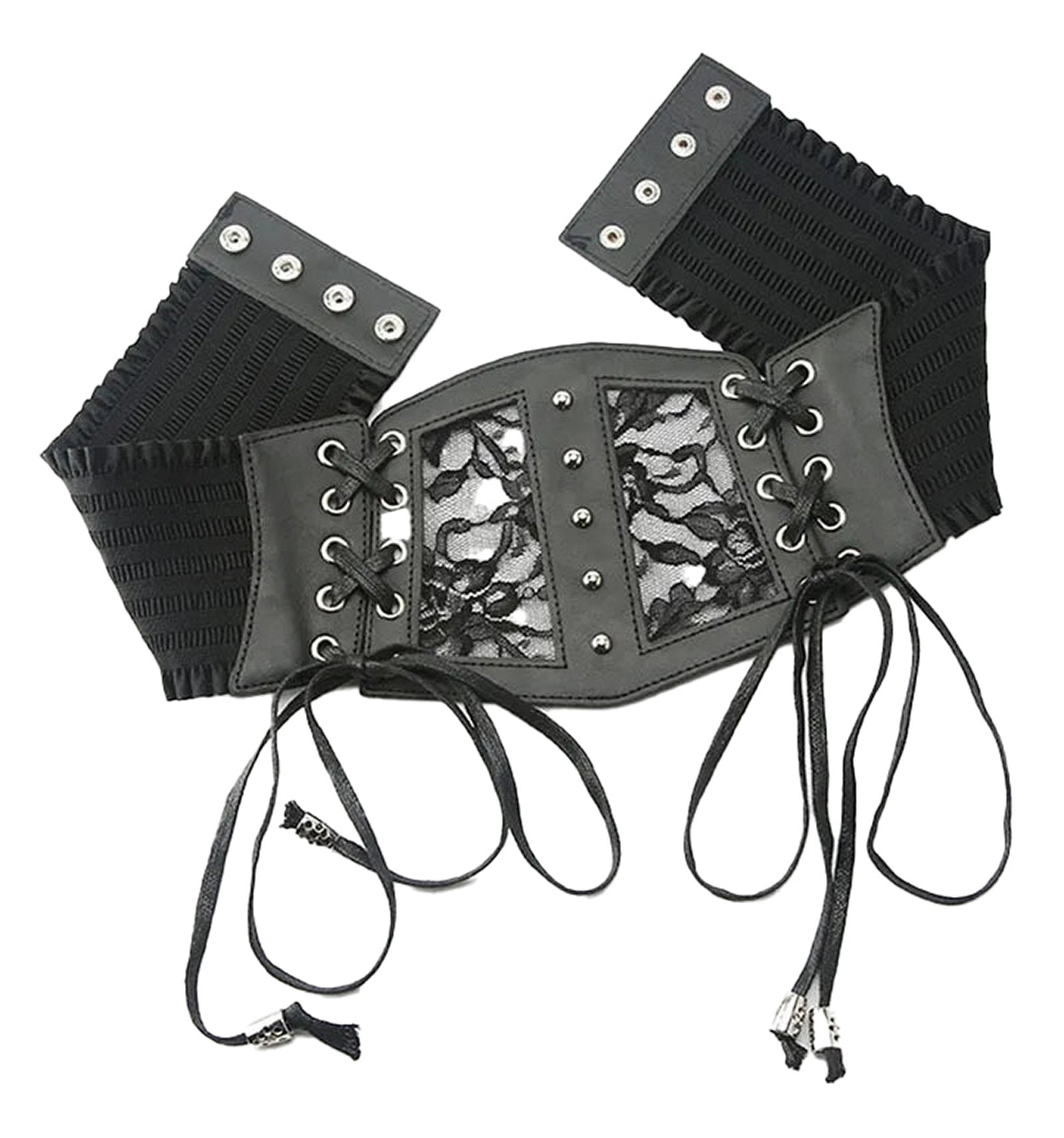 Black lace underbust corset for women with adjustable laces and stylish design details