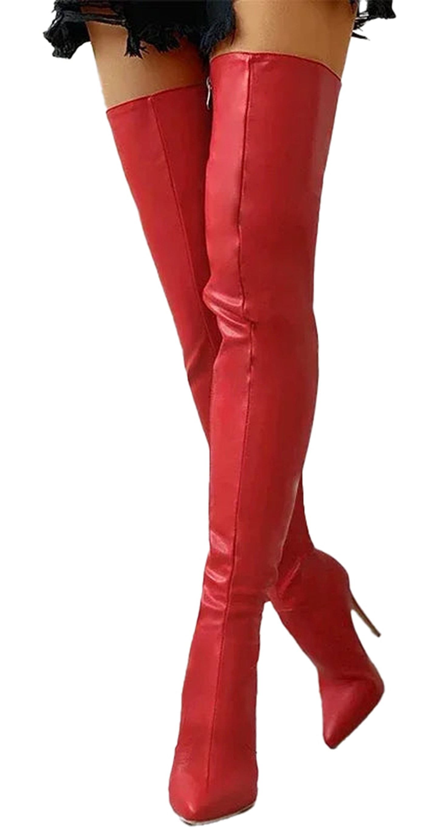 LuckeLadybug LLC Red Thigh-High Boots with Stylish Stiletto Heel for Women