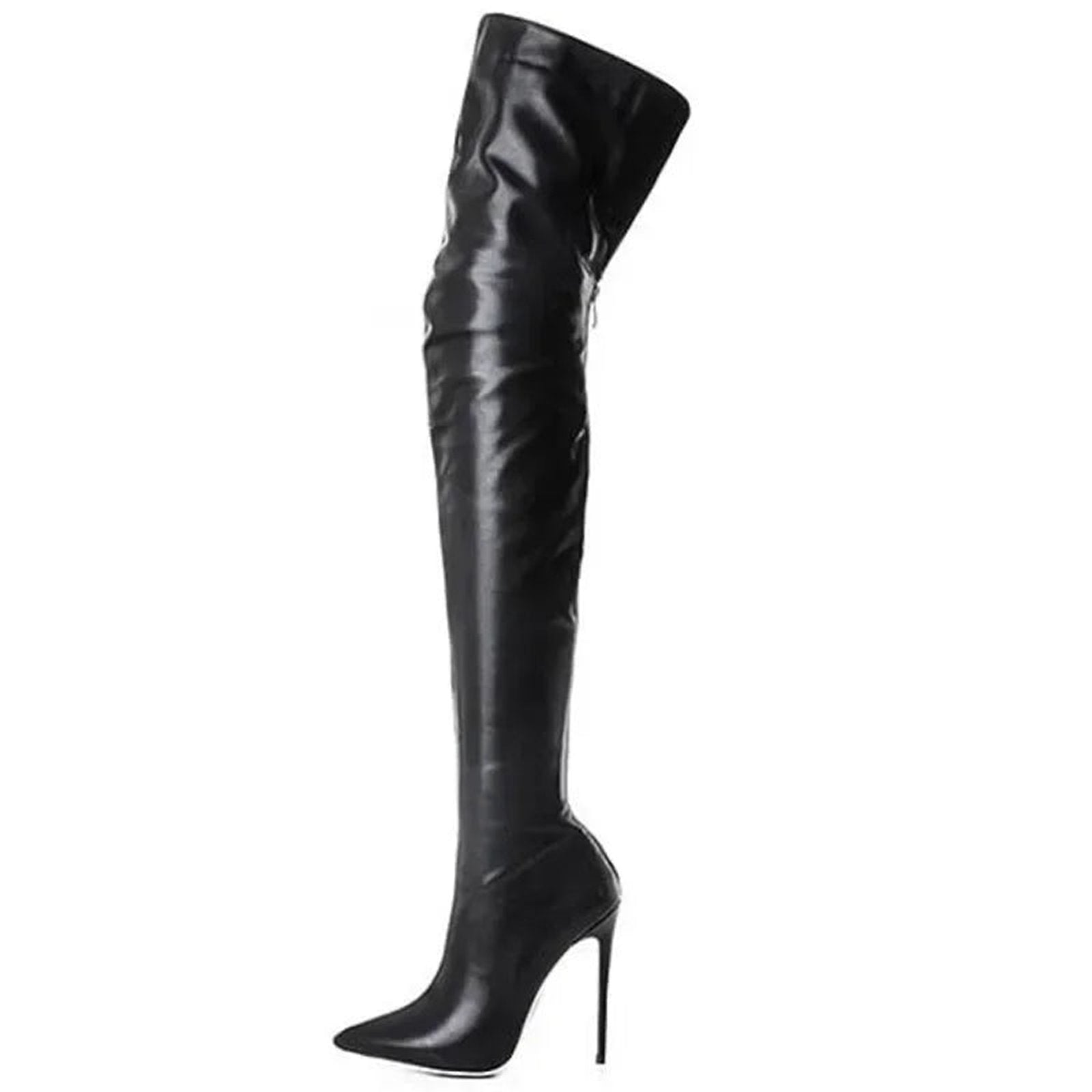 LuckeLadybug LLC black over the knee boots for women with a sleek design and high stiletto heels