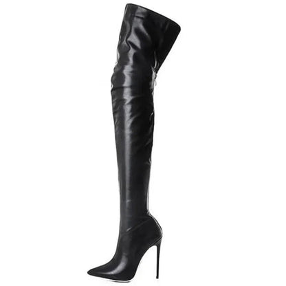 LuckeLadybug LLC black over the knee boots for women with a sleek design and high stiletto heels