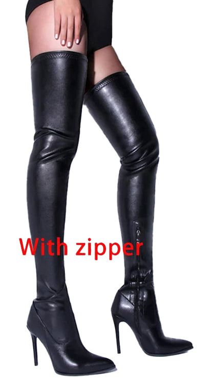 Black Over The Knee High Heel Boots