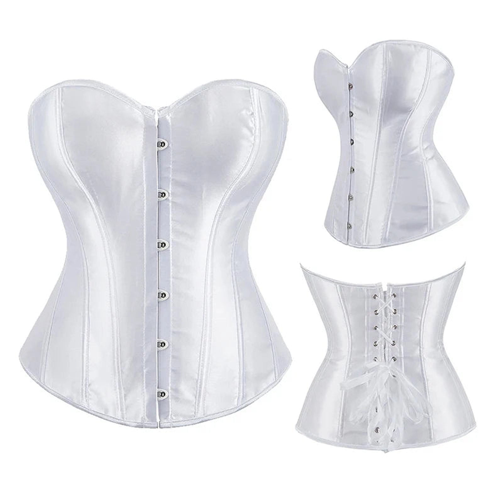 Elegant black satin corset for women with front buttons and lace-up back for a flattering fit