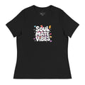 Black Printful soul mate vibes t-shirt with colorful hearts and lightning bolt graphic